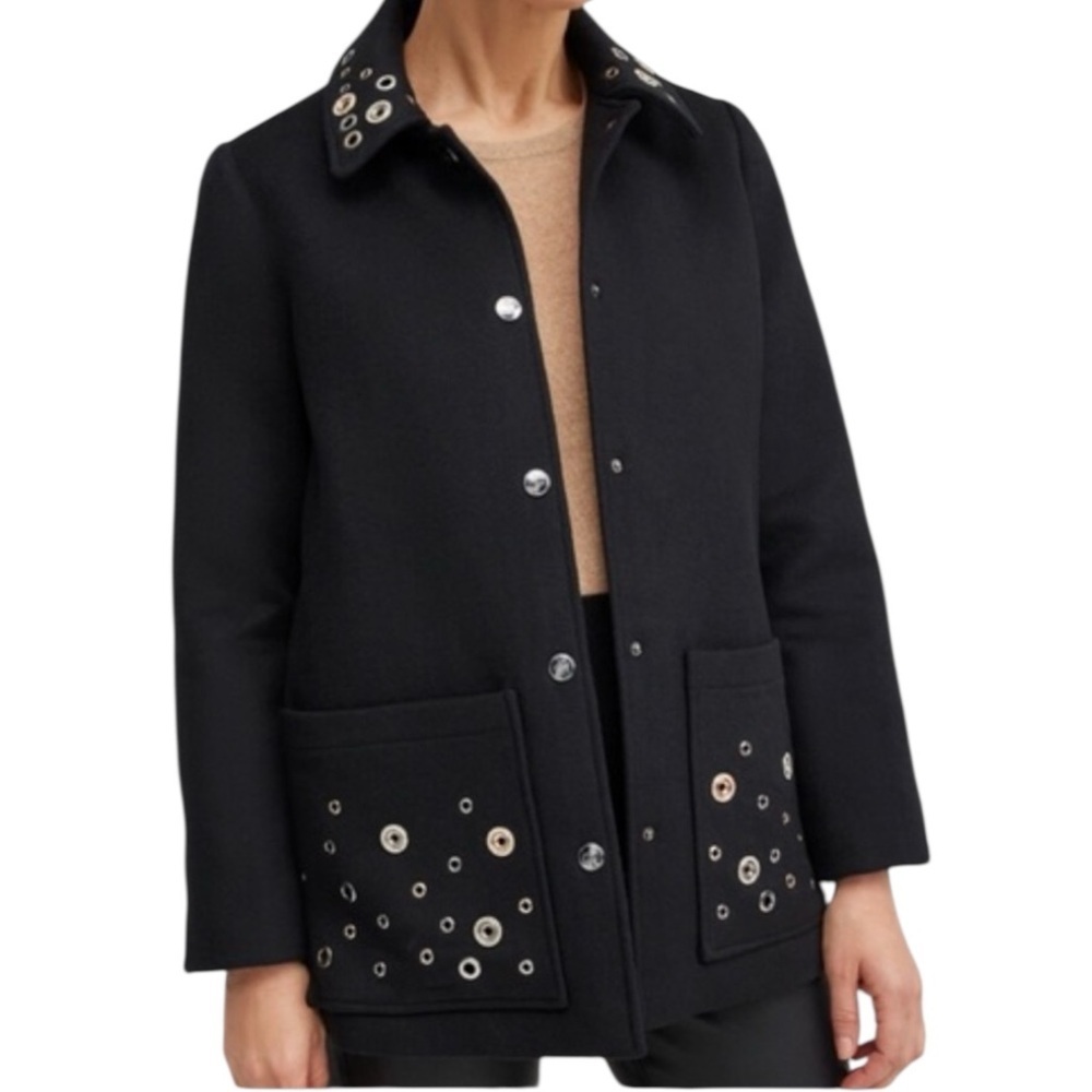 Chico’s Black Silver & Gold Embellished Wool Blend Car Coat Jacket Size 3 US 16